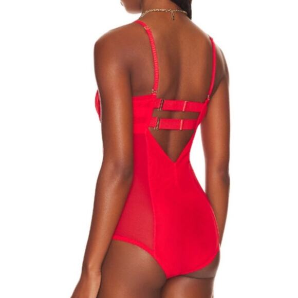 We are HAH under the Wire Mesh Bodysuit in Blood Orange - XS - Picture 6 of 7